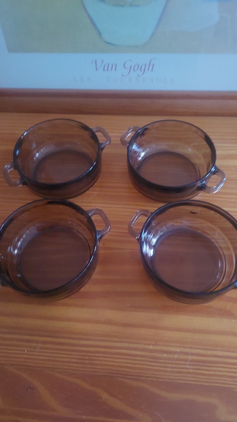 Set van 4 Arcoroc soepkommen - Vintage rookglas, Huis en Inrichting, Keuken | Servies, Gebruikt, Overige merken, Vintage, Ophalen of Verzenden