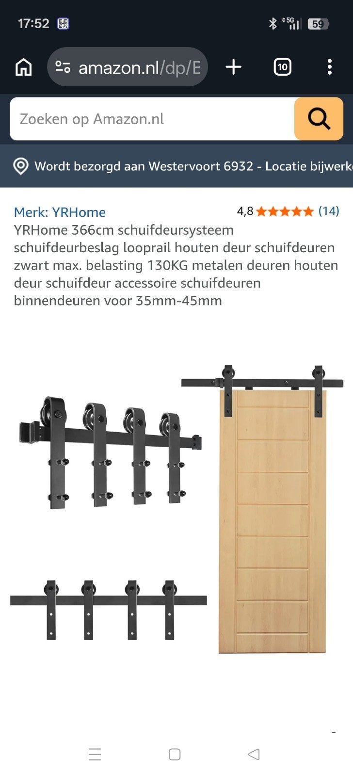 Aangeboden Nieuwe Schuifdeur rails 360 cm, Ophalen, Nieuw, 250 mm of meer