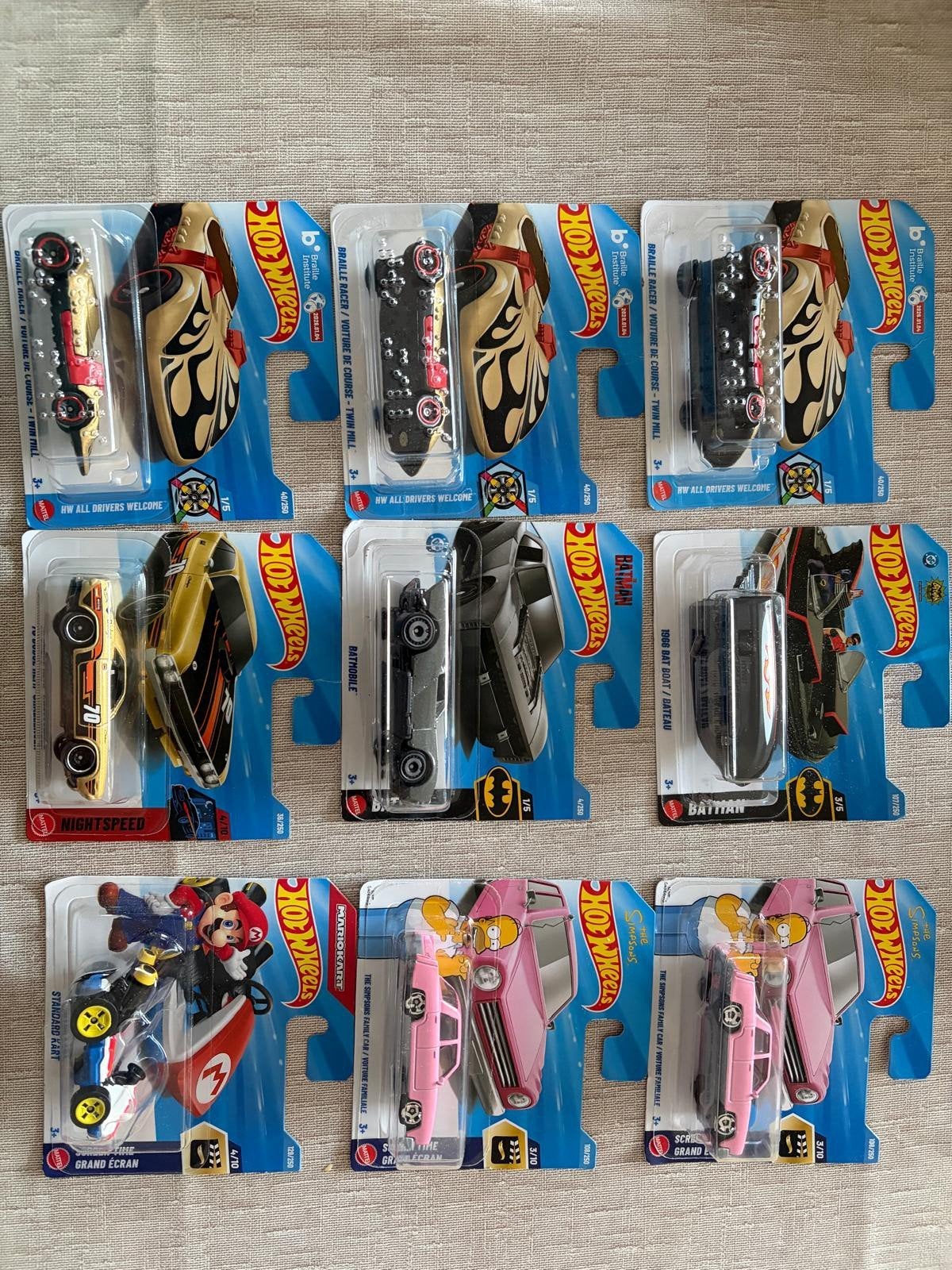 Hot Wheels Collectie 9 Stuks Braille, Batman, Simpson, Mario, Ophalen of Verzenden