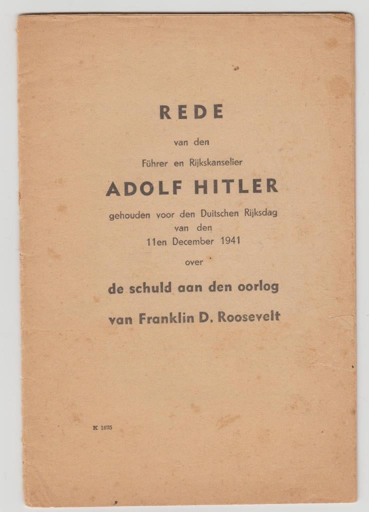 oorlog rede fuhrer rijkskanselier A Hitler rijksdag 1941, Ophalen of Verzenden, Algemeen, Tweede Wereldoorlog, Gelezen