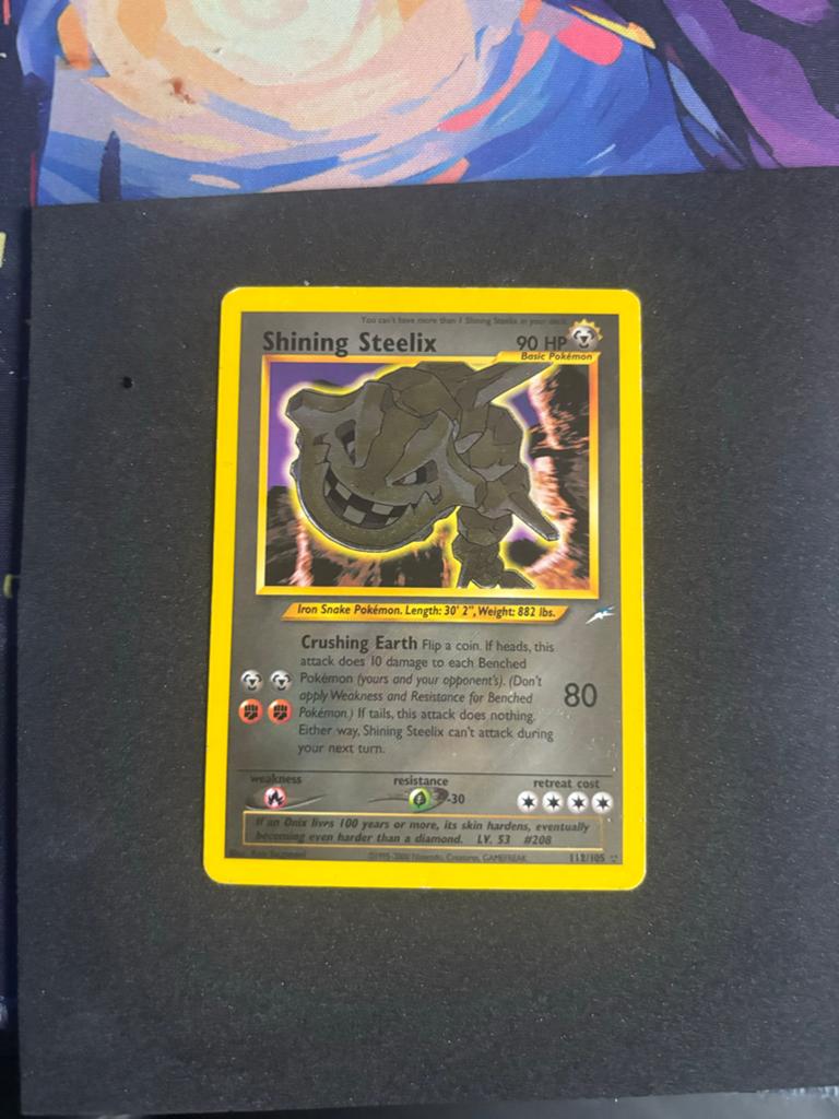 Shining Steelix Pokémon Kaart 112/105 Neo Destiny, Ophalen of Verzenden, Zo goed als nieuw, Losse kaart, Foil