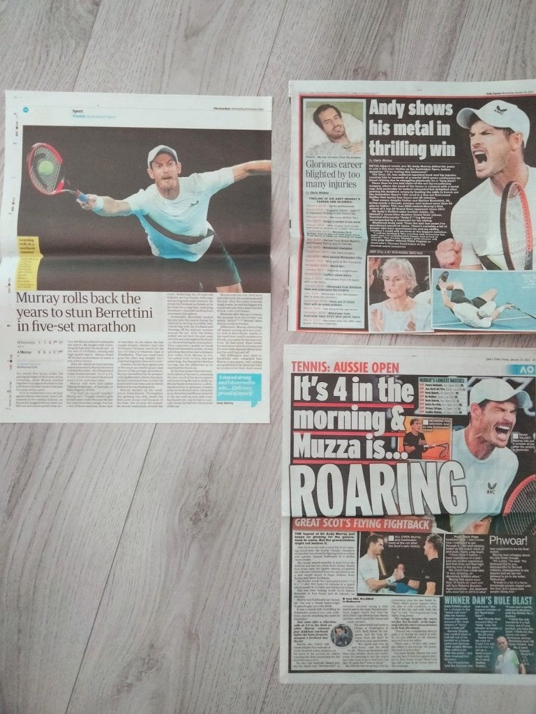 Andy Murray krantenartikelen uit UK & NL, Verzamelen, Verzenden, Zo goed als nieuw, Overige sporten, Overige typen