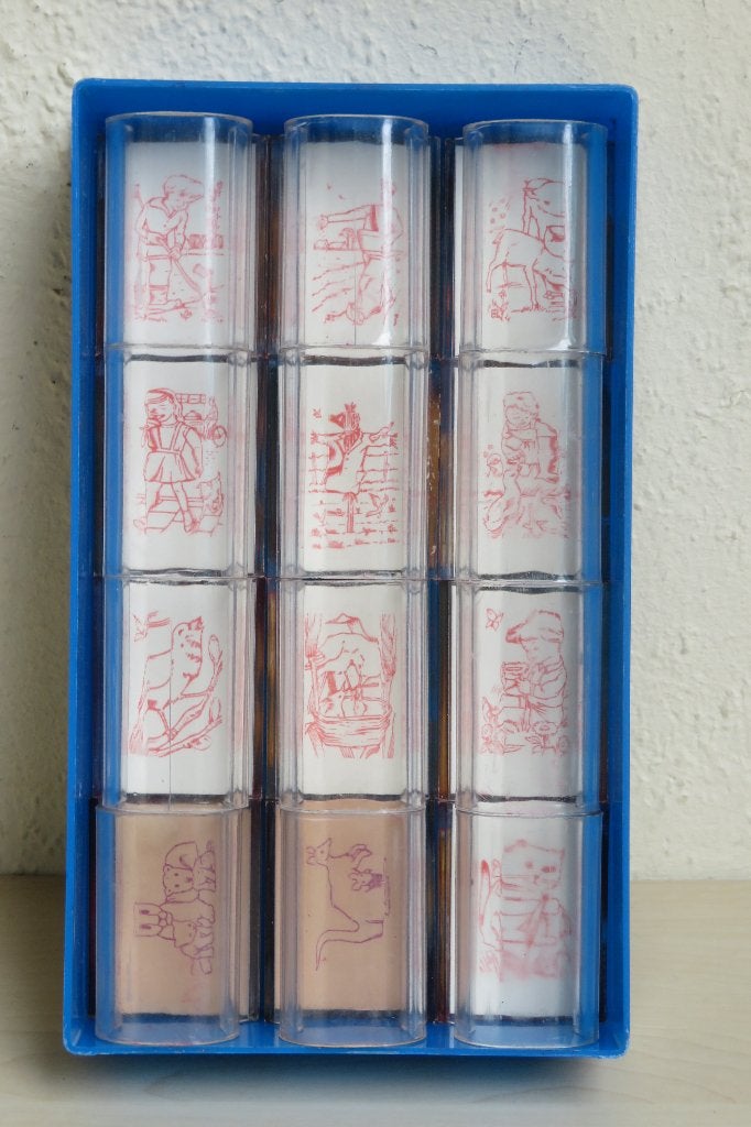 Vintage schoolstempels, algemene onderwerpen. 12 stuks., Ophalen of Verzenden, Overige typen
