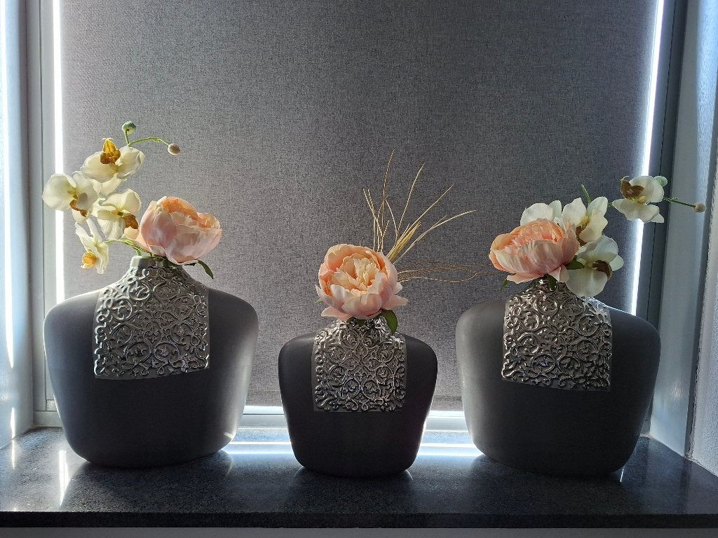 Modern brocante shabby chic grijs zilver 3 stuks vaas vazen, Huis en Inrichting, Woonaccessoires | Vazen, Ophalen, Handgemaakt