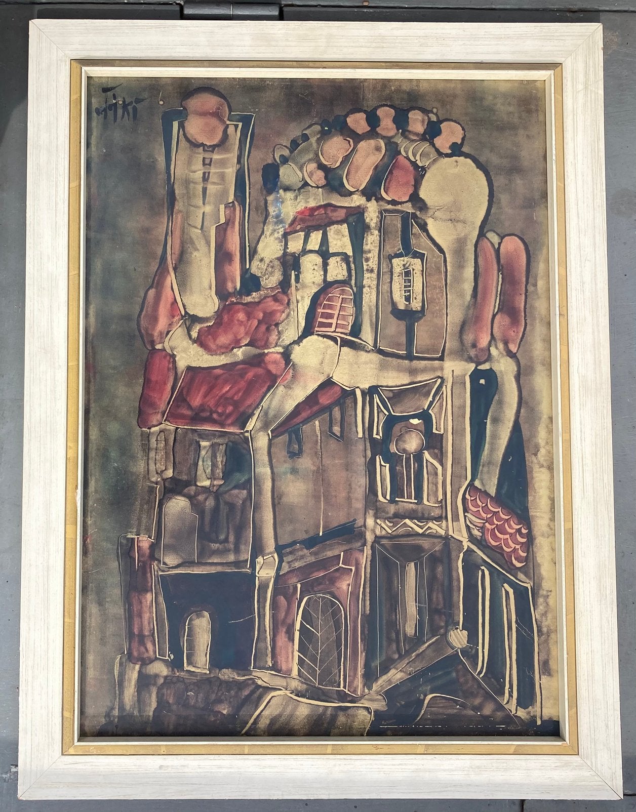 George Lampe anstract sixties schilderij, Antiek en Kunst, Abstract, Handgeschilderd, Ophalen of Verzenden, Olieverf