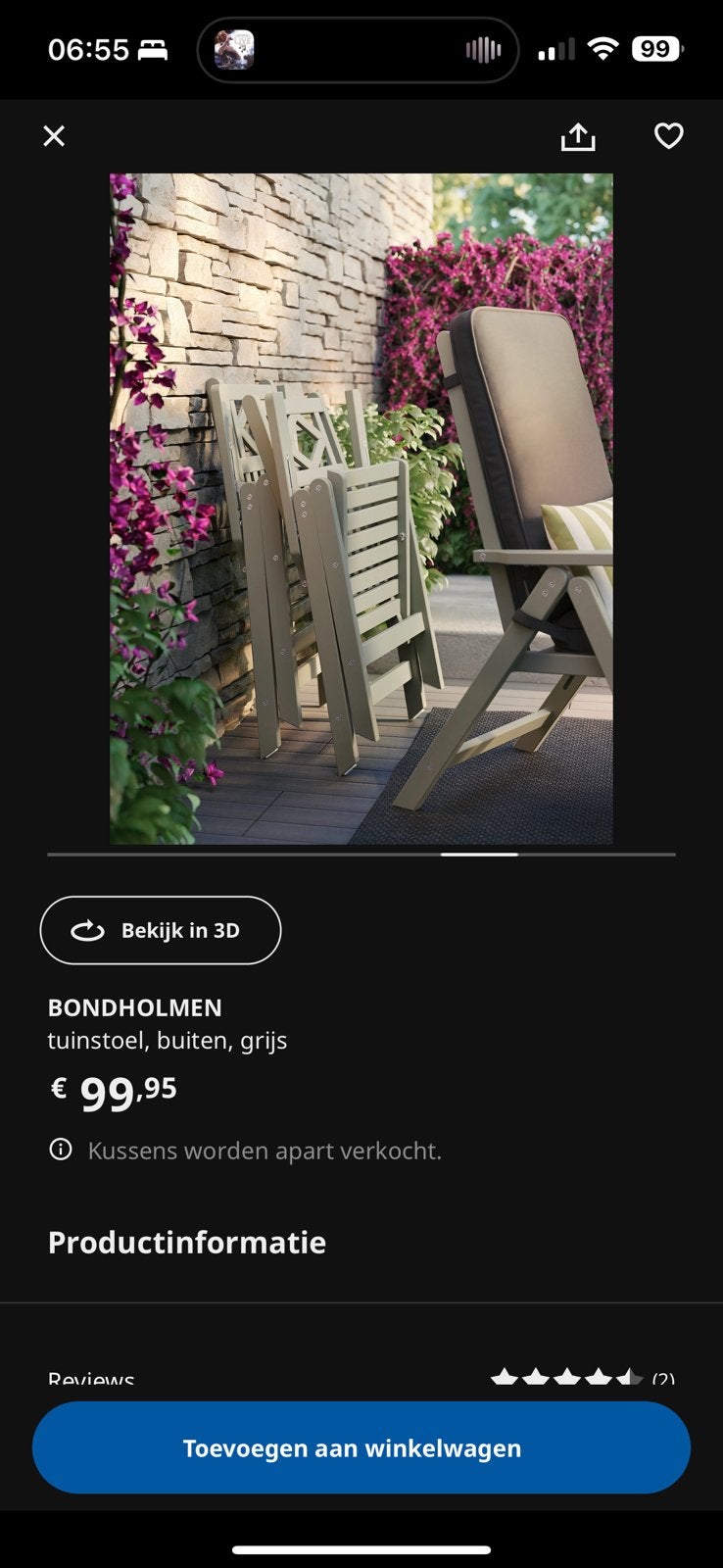 4x nieuw in doos, verstelbare houten tuinstoelen, Ophalen, Zo goed als nieuw, Verstelbaar