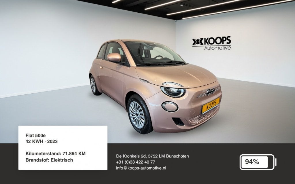 Fiat 500 e Lim. Icon (bj 2023, automaat), Auto's, Automaat, Gebruikt, 118 pk, Overige kleuren