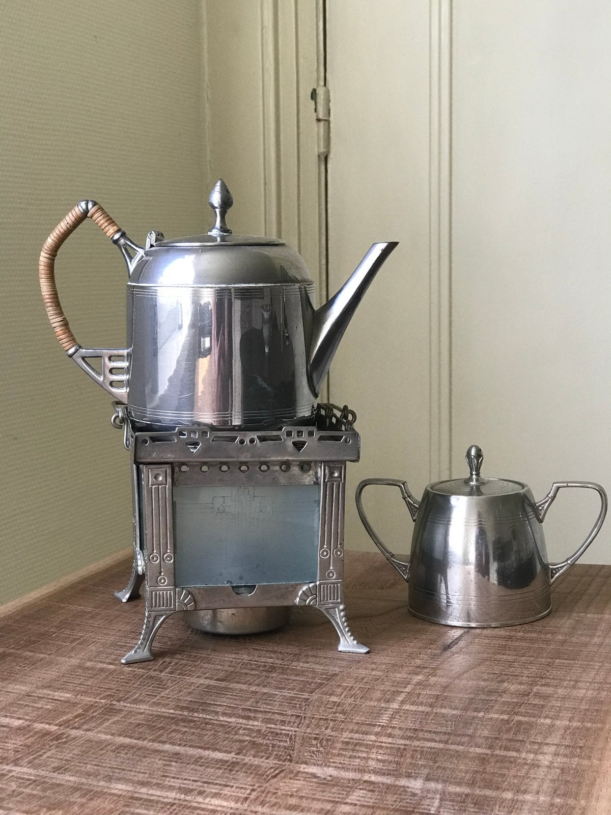 Antieke koffie- of theeset met brander, Ophalen of Verzenden