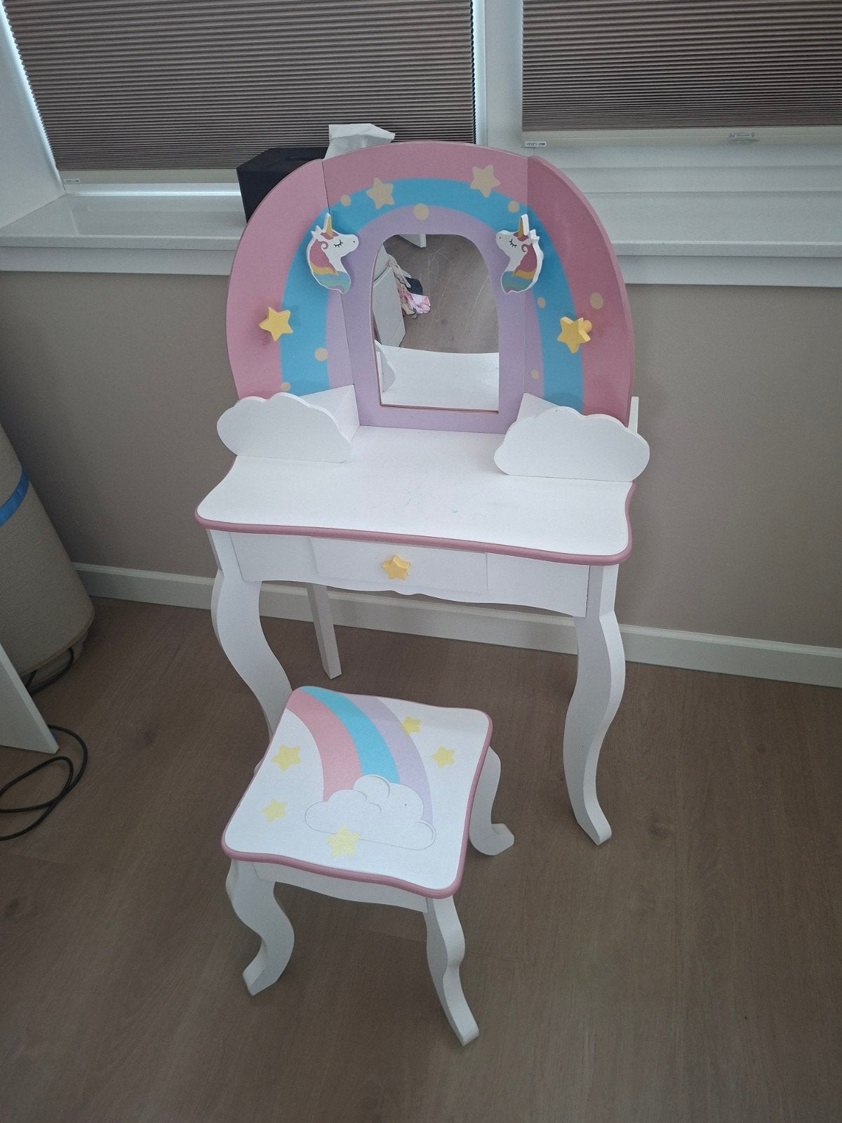 Eenhoorn kaptafel met krukje voor kinderen, Ophalen, Gebruikt, Tafel(s) en Stoel(en)