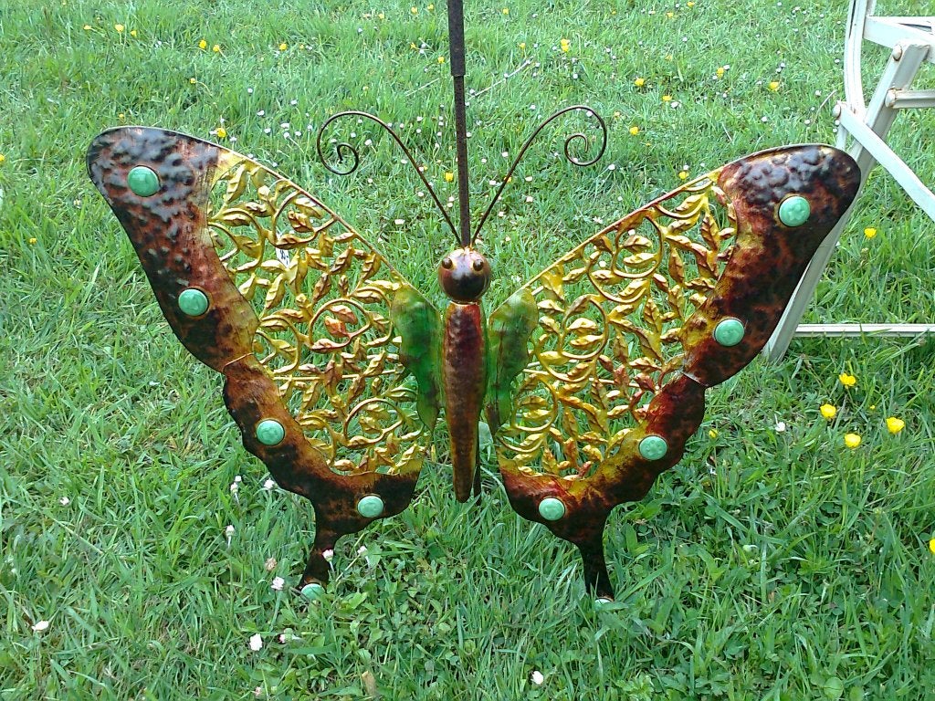 Wanddecoratie, wandobject Grote Vlinder, groen goud kleur, Ophalen of Verzenden, Nieuw