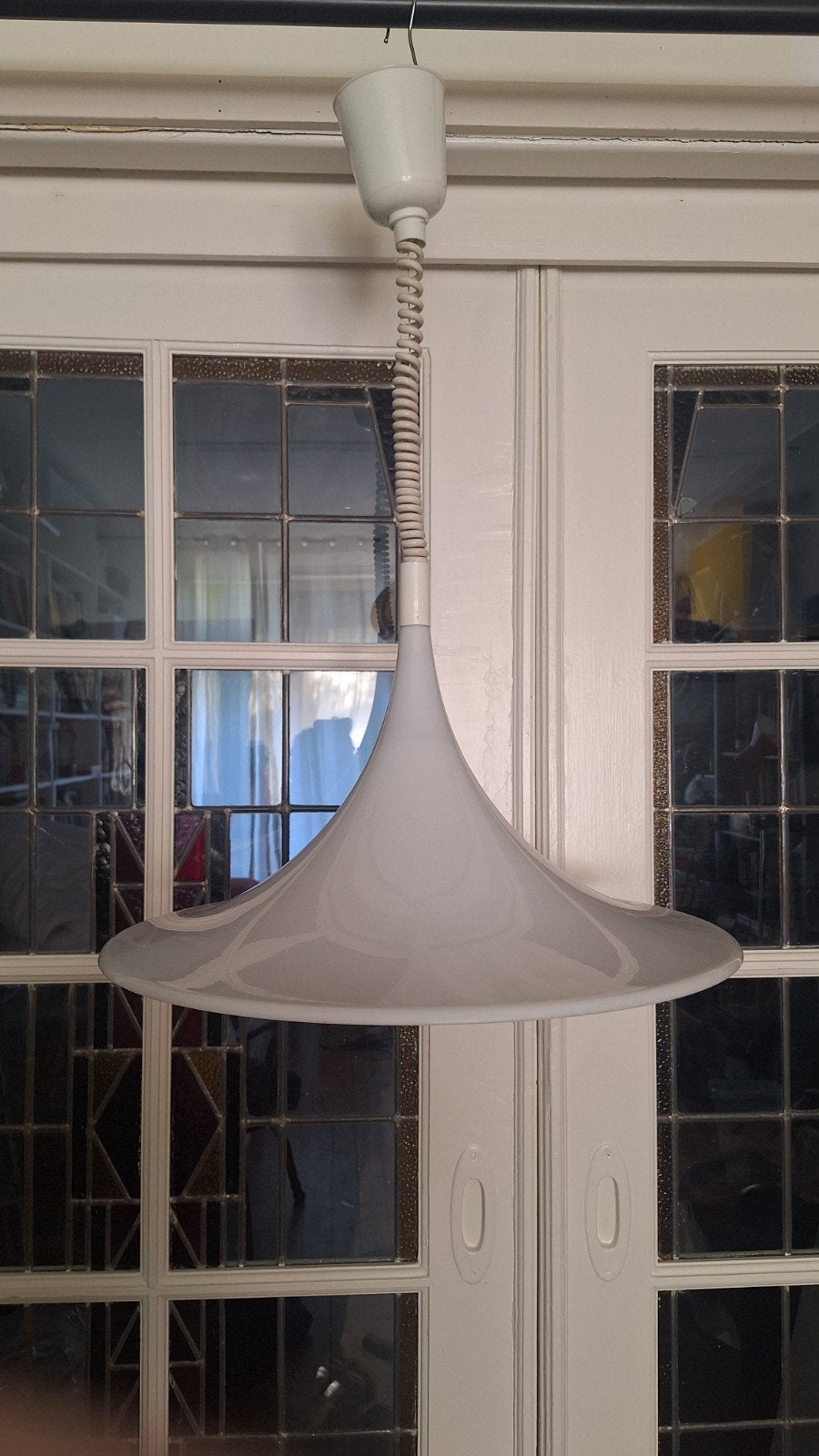 Vintage Space Age heksenhoed hanglamp in het wit, Ophalen, Kunststof, Vintage, E27 (groot)