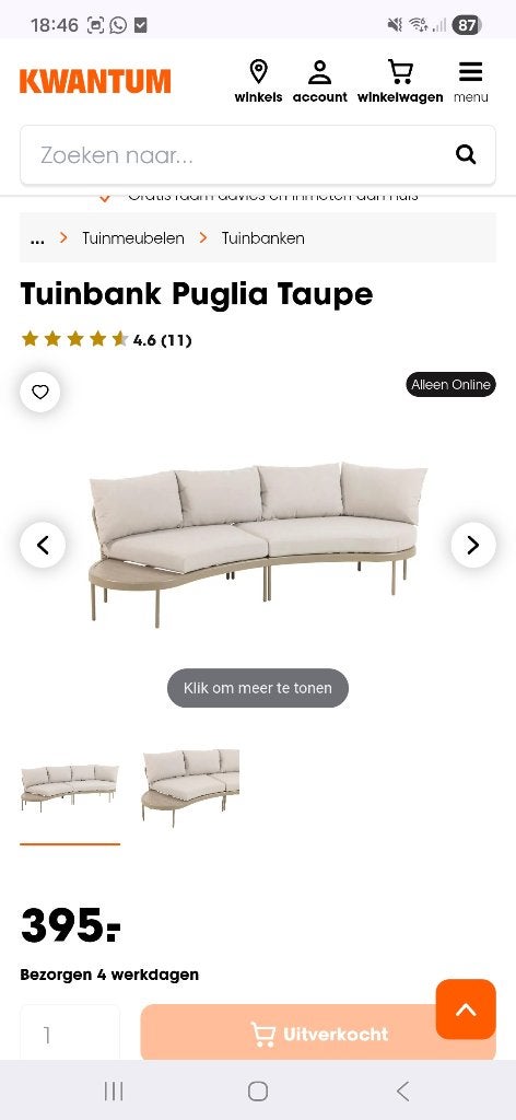 Loungebank Puglia Kwantum, Ophalen, 4 zitplaatsen, Zo goed als nieuw, Loungeset