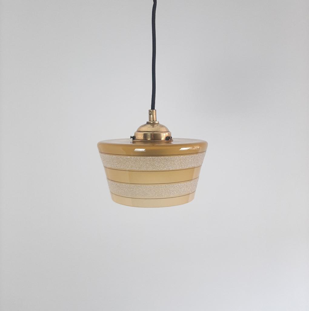 Art Deco glazen hanglamp oker, Niet bekend, Verzenden, Glas, Niet bekend