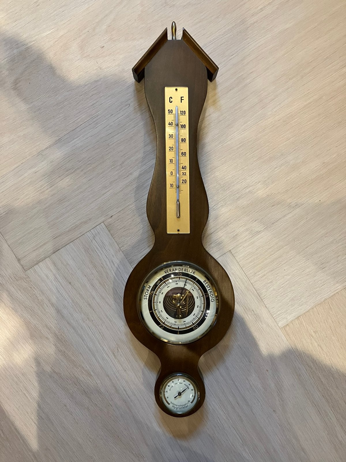 Hygrometer barometer thermometer vintage hout, Ophalen, Gebruikt