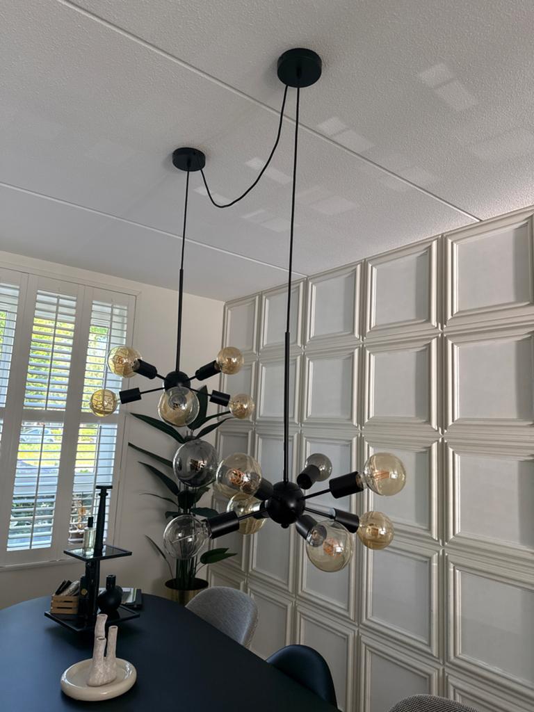 Design lamp Loods 5, zwart met 8 bollen - Zo goed als nieuw, Ophalen, Zo goed als nieuw, Metaal, 75 cm of meer