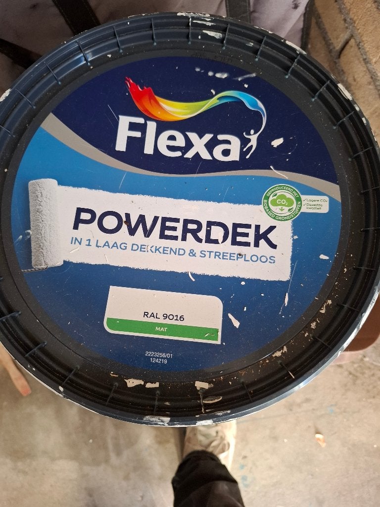 Flexa Powerdek ral 9016, Ophalen, Gebruikt, 5 tot 10 liter, Wit