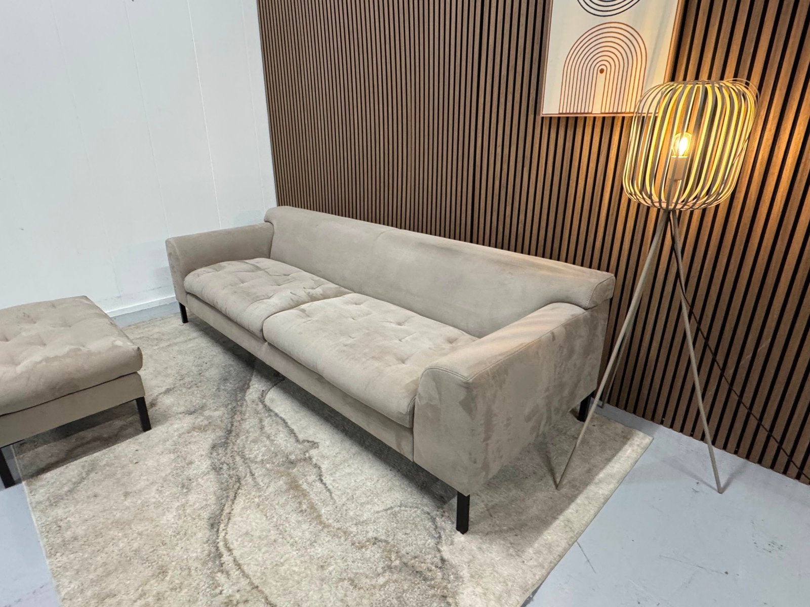 VT Wonen - 3 Zits Bank - Beige - Hocker - Nette Staat, Driepersoons, 75 tot 100 cm, Ophalen of Verzenden, Zo goed als nieuw