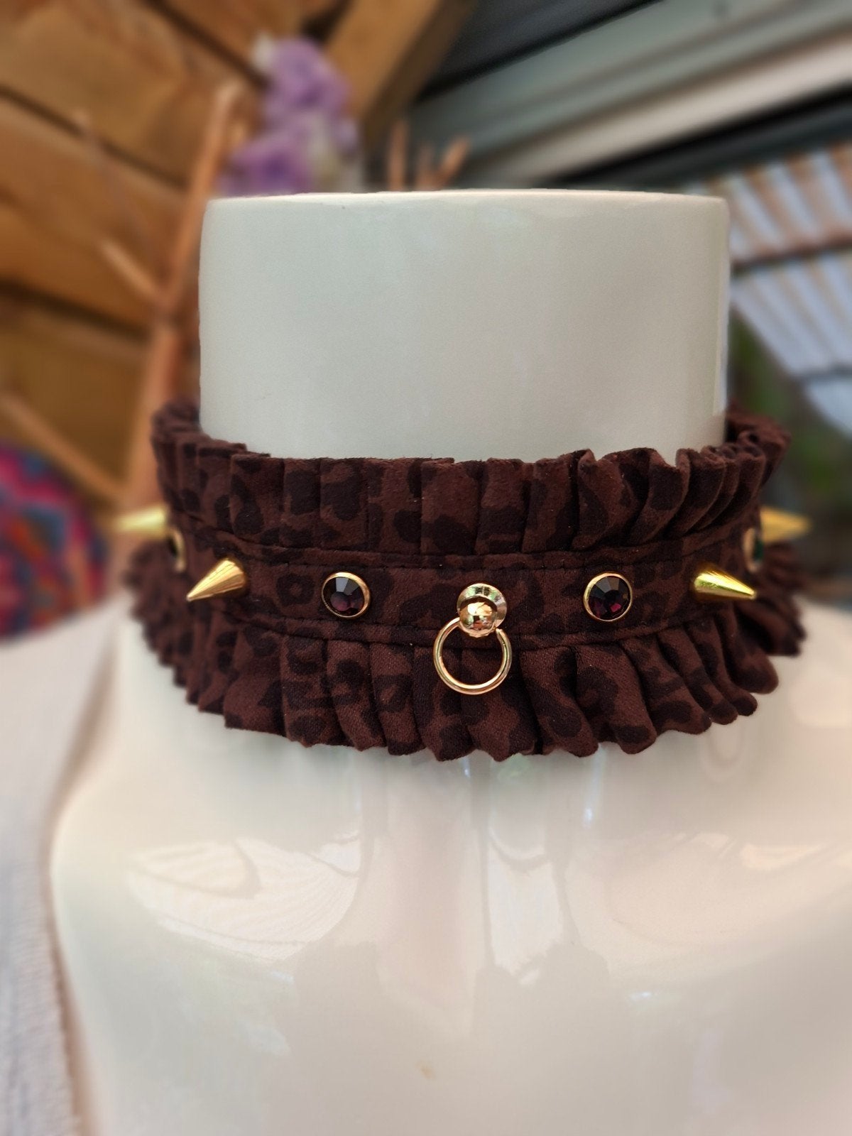 Choker (collar) stof met print., Ophalen of Verzenden, Nieuw, Bruin, Met strass