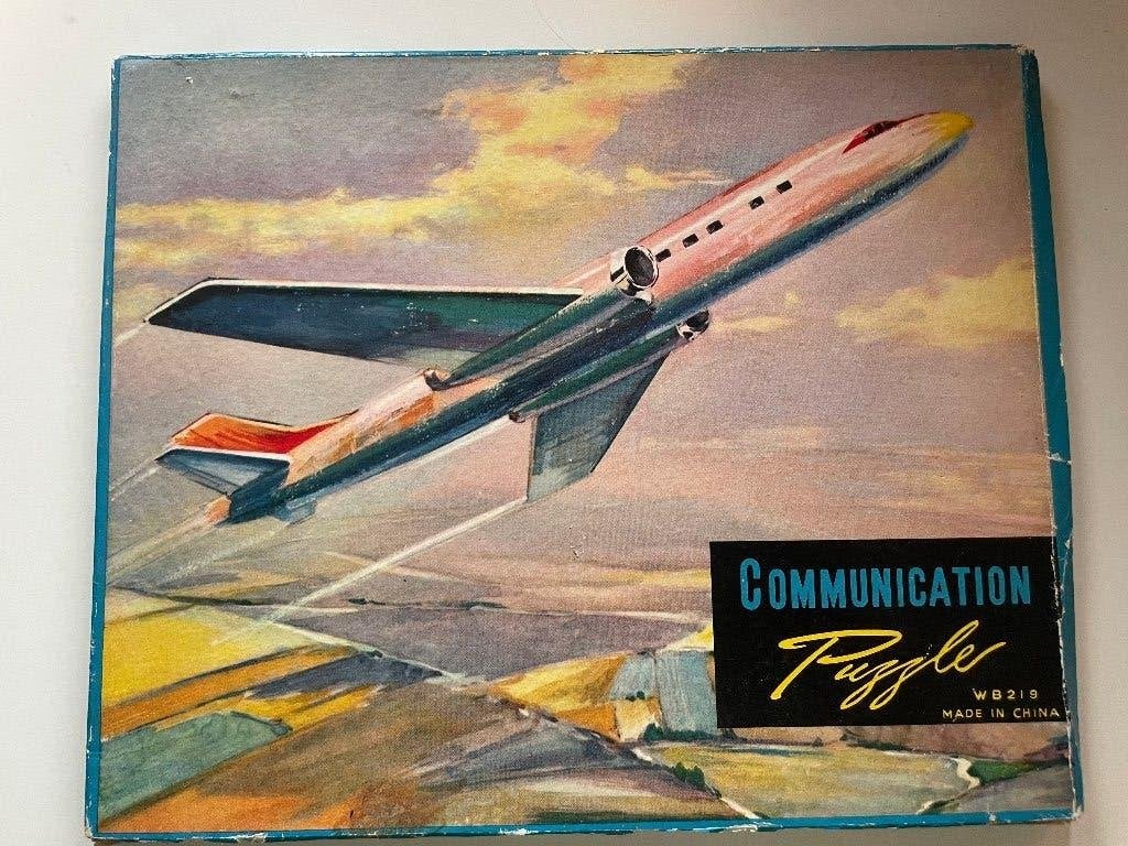 Set; 2 vintage Communication puzzels – trein en vliegtuig, Ophalen of Verzenden, Gebruikt, Trein, Overige typen