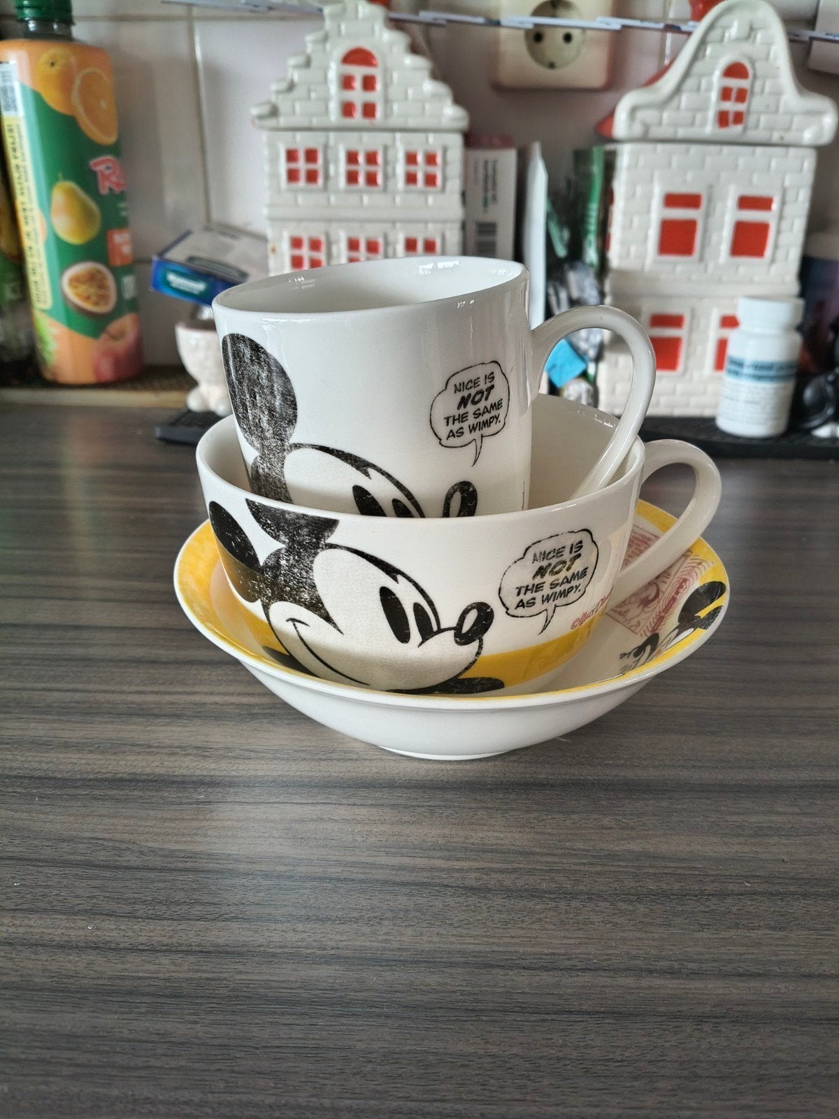 Disney Mickey Mouse Ontbijt Set - Mok, Kom en Beker, Huis en Inrichting, Overige merken, Keramiek, Ophalen of Verzenden, Zo goed als nieuw