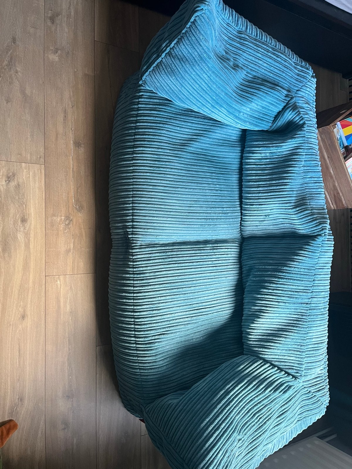 Loungepug zitzak (bank) en poef in ribstof, Ophalen, Zo goed als nieuw, Blauw, Zitzak