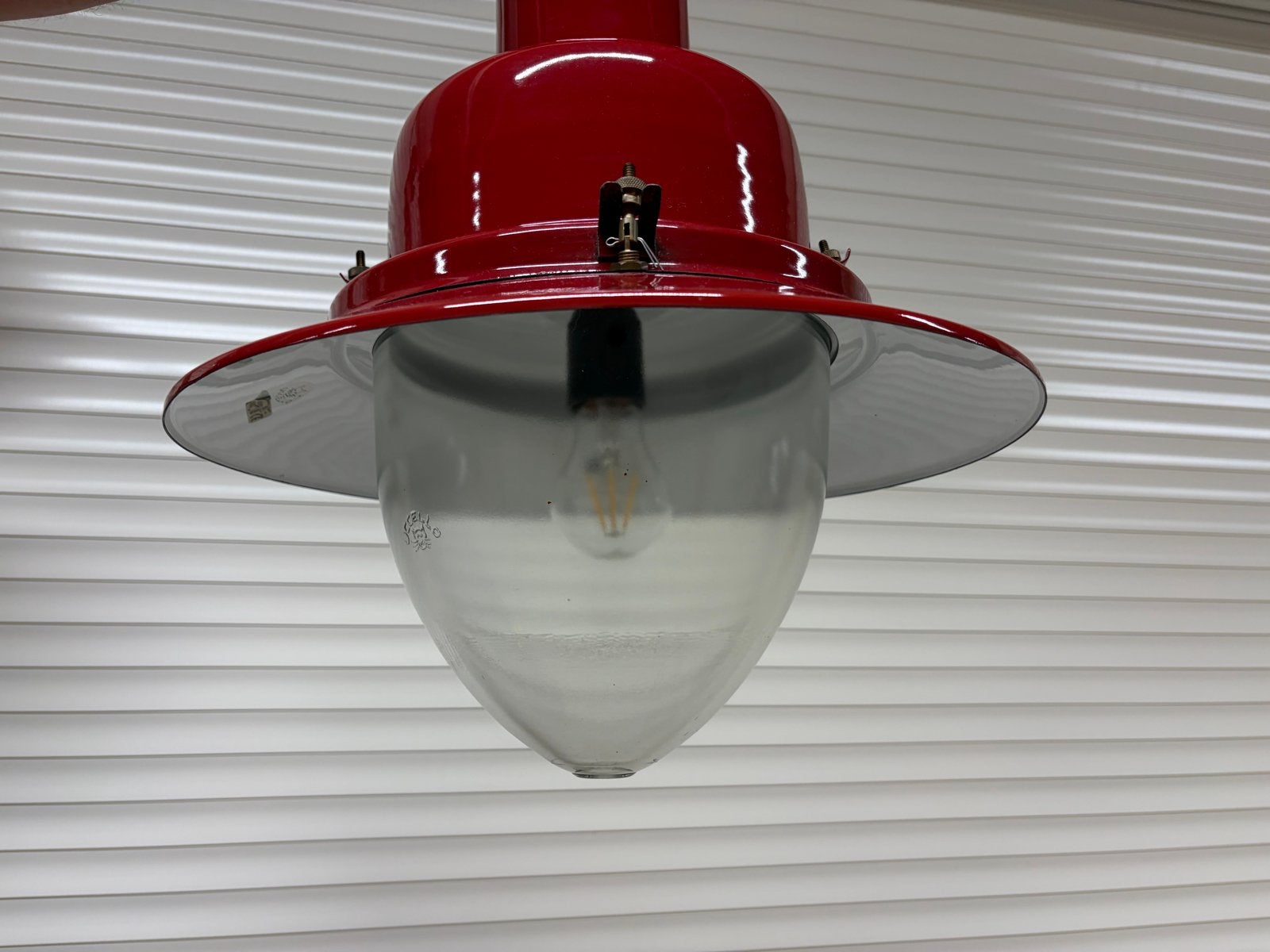 2x Rode industriële hanglamp - Vintage stijl - visserslamp, Ophalen, Zo goed als nieuw, Metaal, E27 (groot)