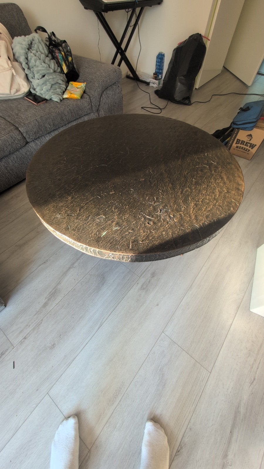 Unieke ronde salontafel van hout, Huis en Inrichting, Ophalen, Gebruikt, 50 tot 100 cm, Rond