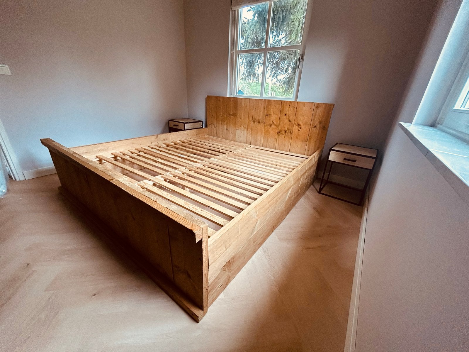 Steigerhouten bed 180x200, Ophalen, Gebruikt, Steigerhout, Tweepersoons