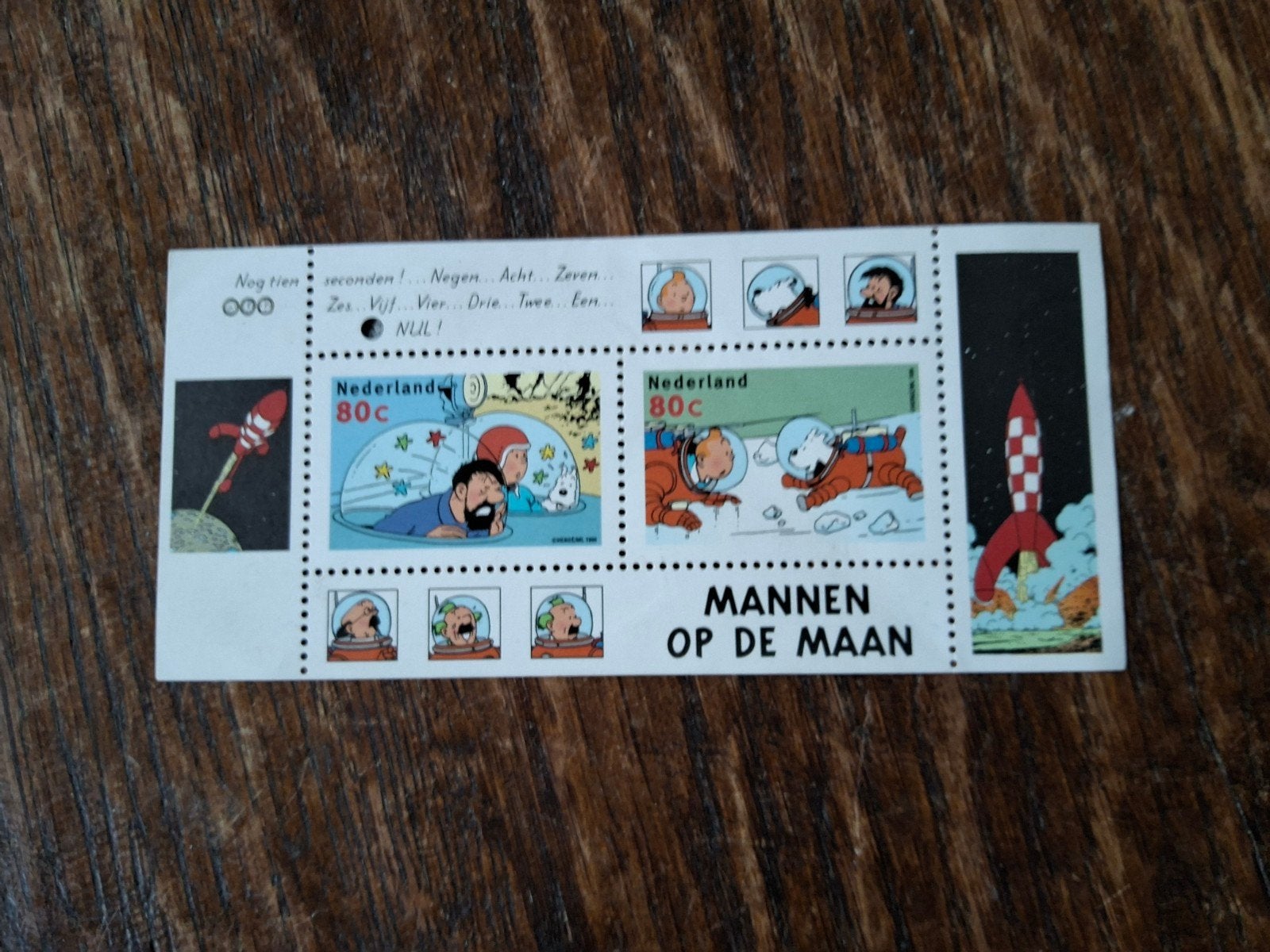 Kuifje Mannen op de Maan postzegelvel Nederland 80c, Postzegels en Munten, Postzegels | Nederland, Ophalen of Verzenden, Na 1940
