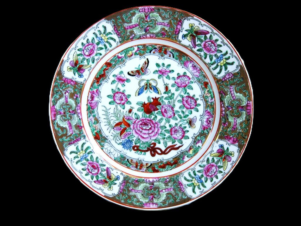 Chinees handbeschilderd bord van porselein - Familie rose., Antiek en Kunst, Antiek | Wandborden en Tegels, Ophalen of Verzenden