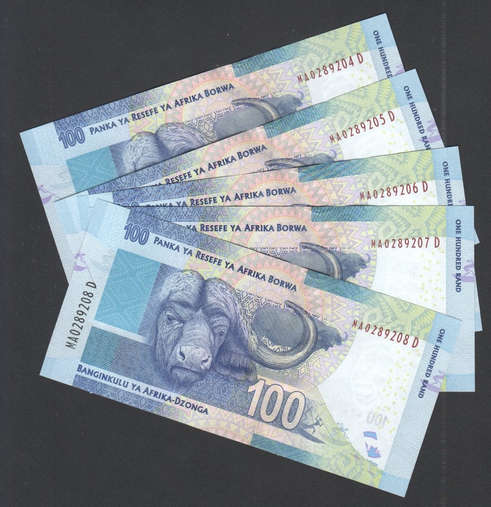 South Africa 100 Rand 2013-2015 (5) Opeenvolgende Nummers, Verzenden, Zuid-Afrika, Setje