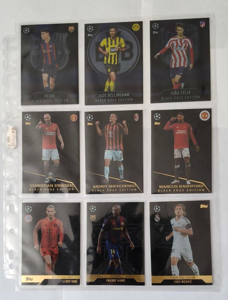 Topps Black Edge 9 x....Henry.. Modric.. Bellingham..Pedri, Ophalen of Verzenden, Zo goed als nieuw, Buitenlandse clubs, Poster, Plaatje of Sticker
