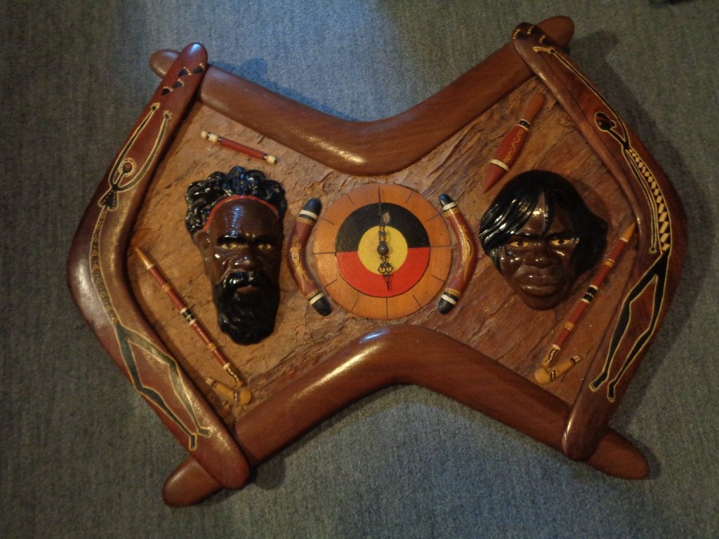 Grote Australische Boomerang Wandklok 77 x 56 cm, Ophalen