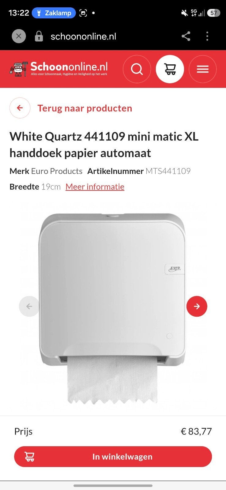 Euro Products Handdoekdispenser Quartz Mini-matic 32 Cm Wit, Ophalen
