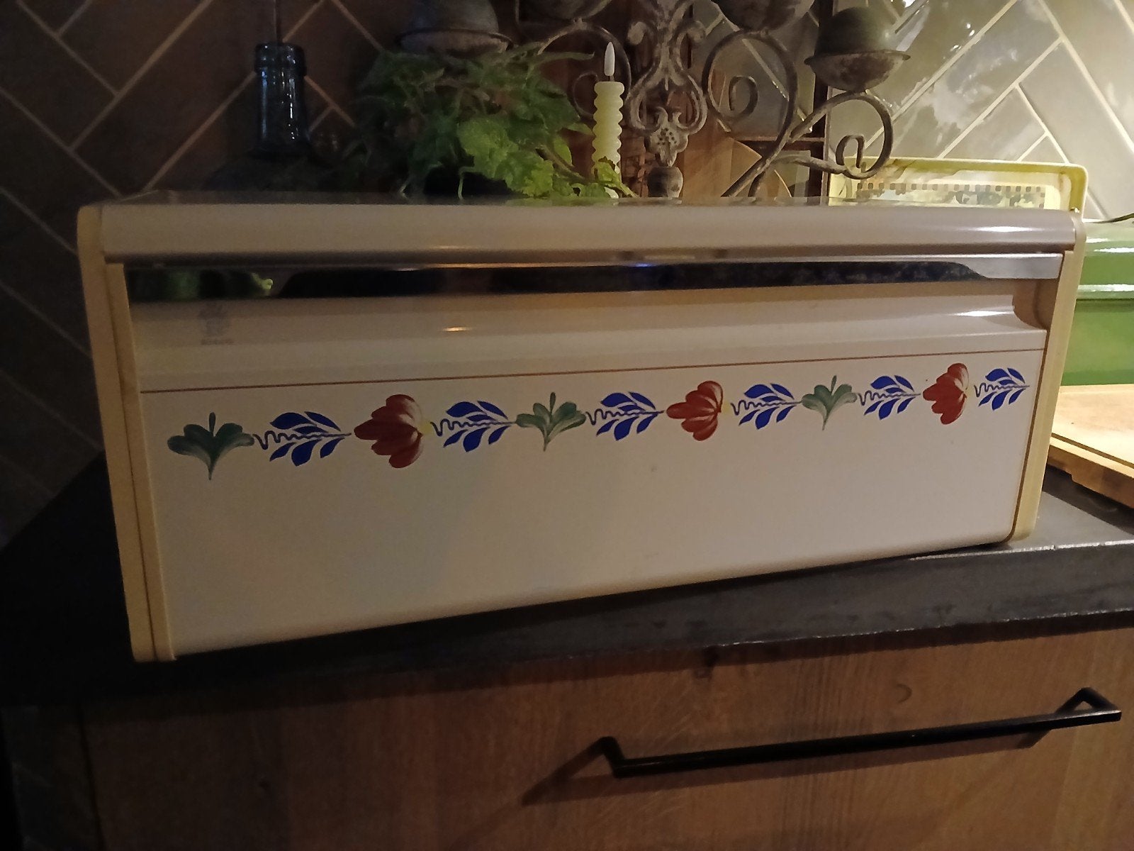 Brabantia Boerenbont trommel, Gebruikt, Ophalen of Verzenden, Metaal, Broodtrommel