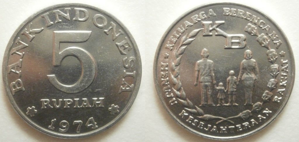 2 munten Indonesië 1971 + 1974, Postzegels en Munten, Munten | Azië, Ophalen of Verzenden, Zuidoost-Azië, Losse munt