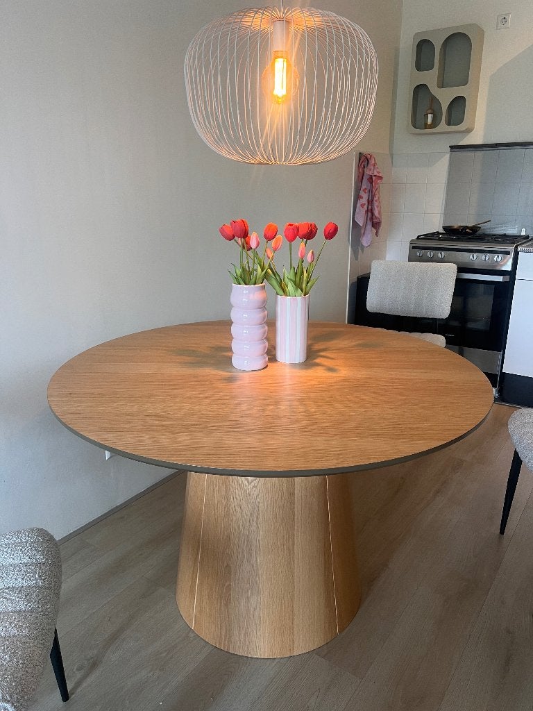 Ronde eettafel - naturel eiken, Huis en Inrichting, Ophalen, Japandi, Gebruikt, 50 tot 100 cm