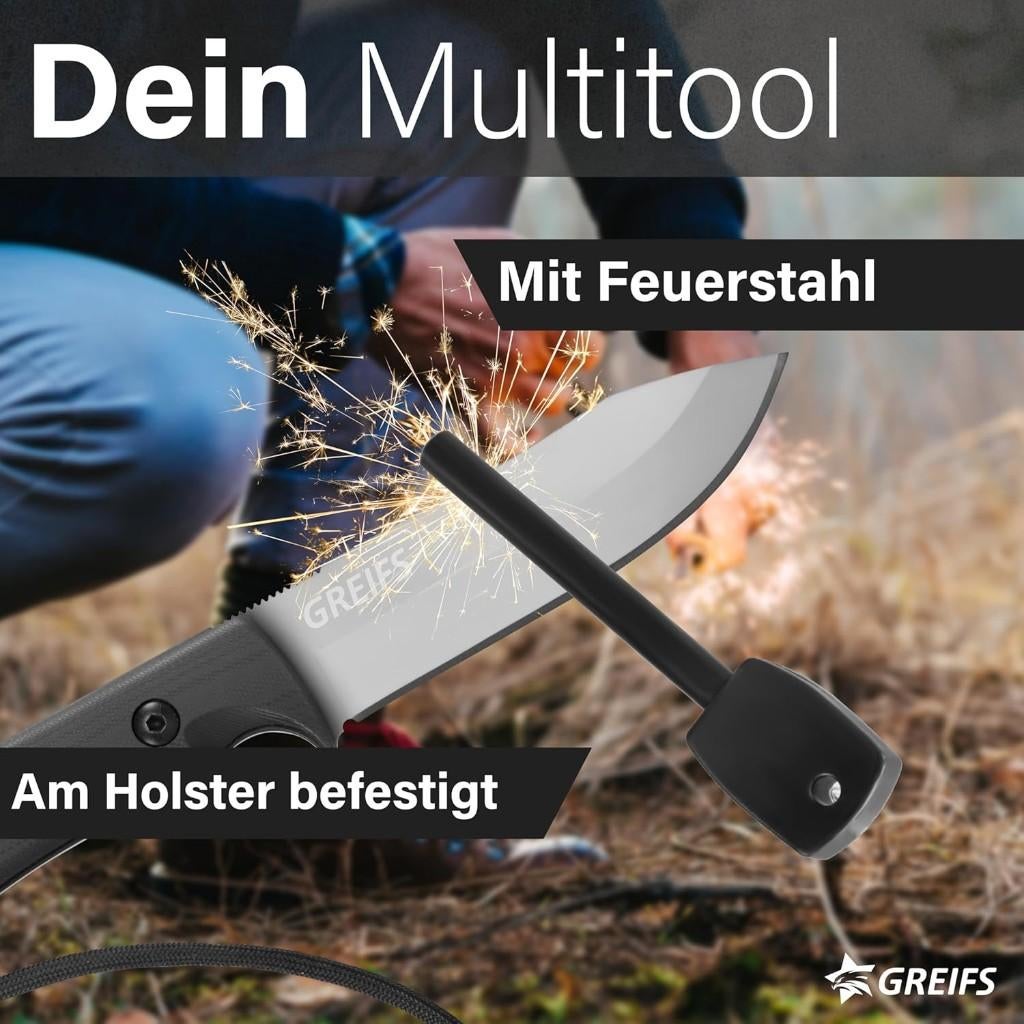 GREIFS Outdoormes van D2-staal met holster survivalmes, Ophalen of Verzenden, Nieuw