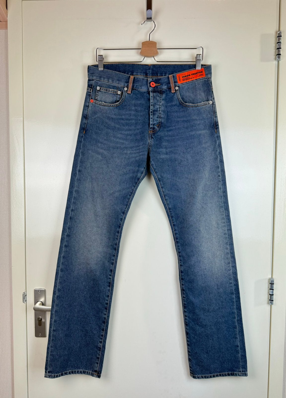 Heron Preston straight jeans pants blue distressed casual M, Ophalen of Verzenden, Zo goed als nieuw, Blauw, W32 (confectie 46) of kleiner