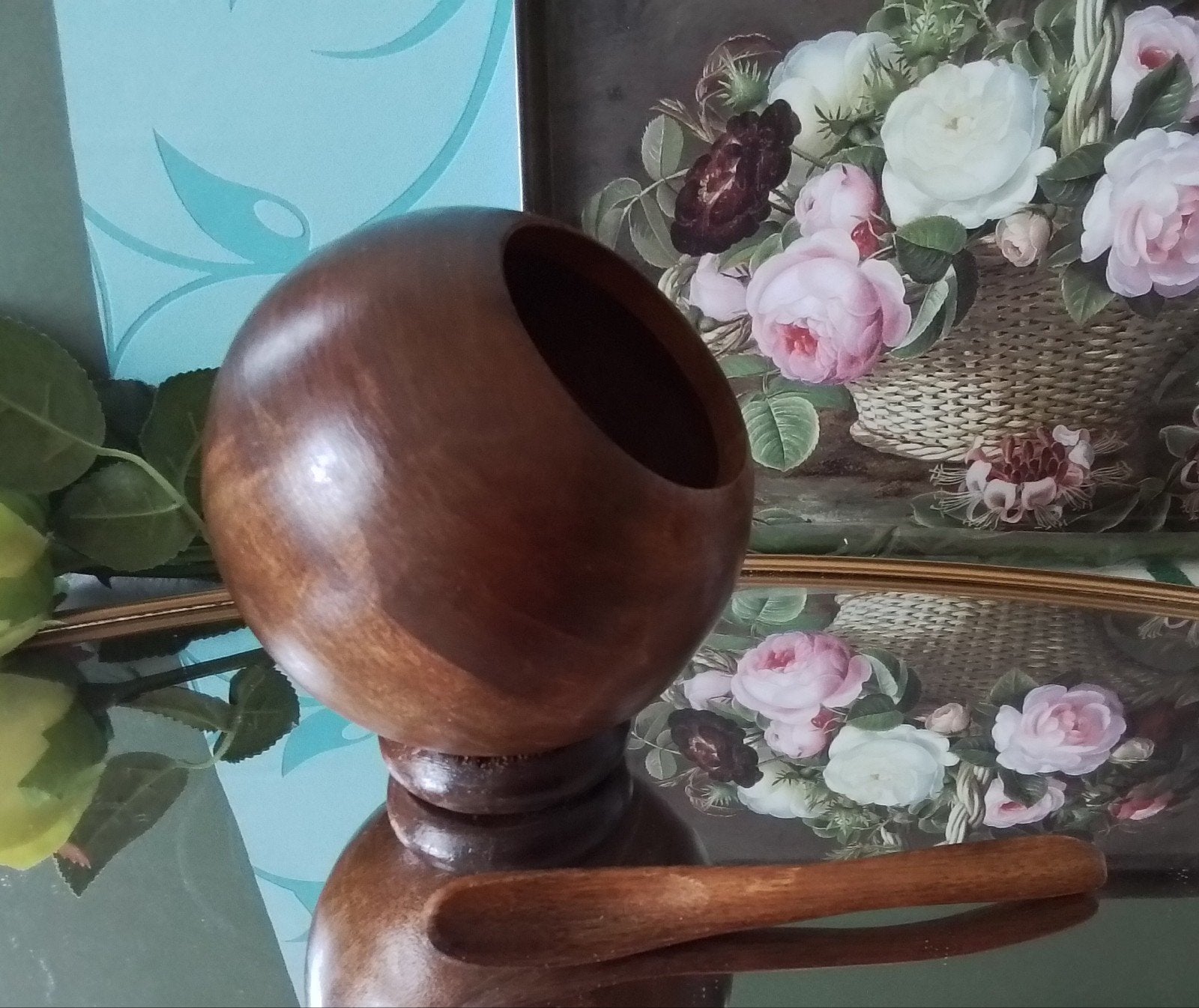 Vintage Houten Pinda Snack Bolletje met Lepel,teakhout, Ophalen of Verzenden