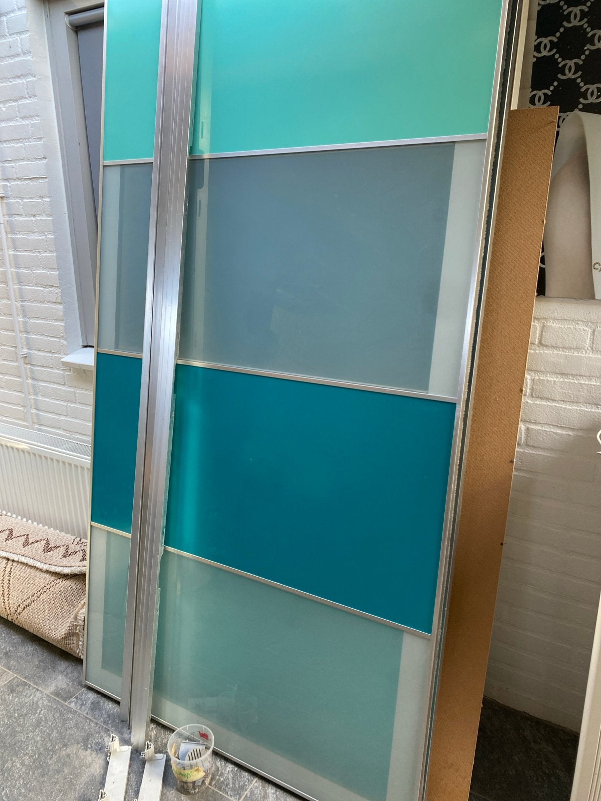 IKEA Schuifdeuren Groen/Blauw Glas, Ophalen, Gebruikt, 100 tot 150 cm, 200 cm of meer