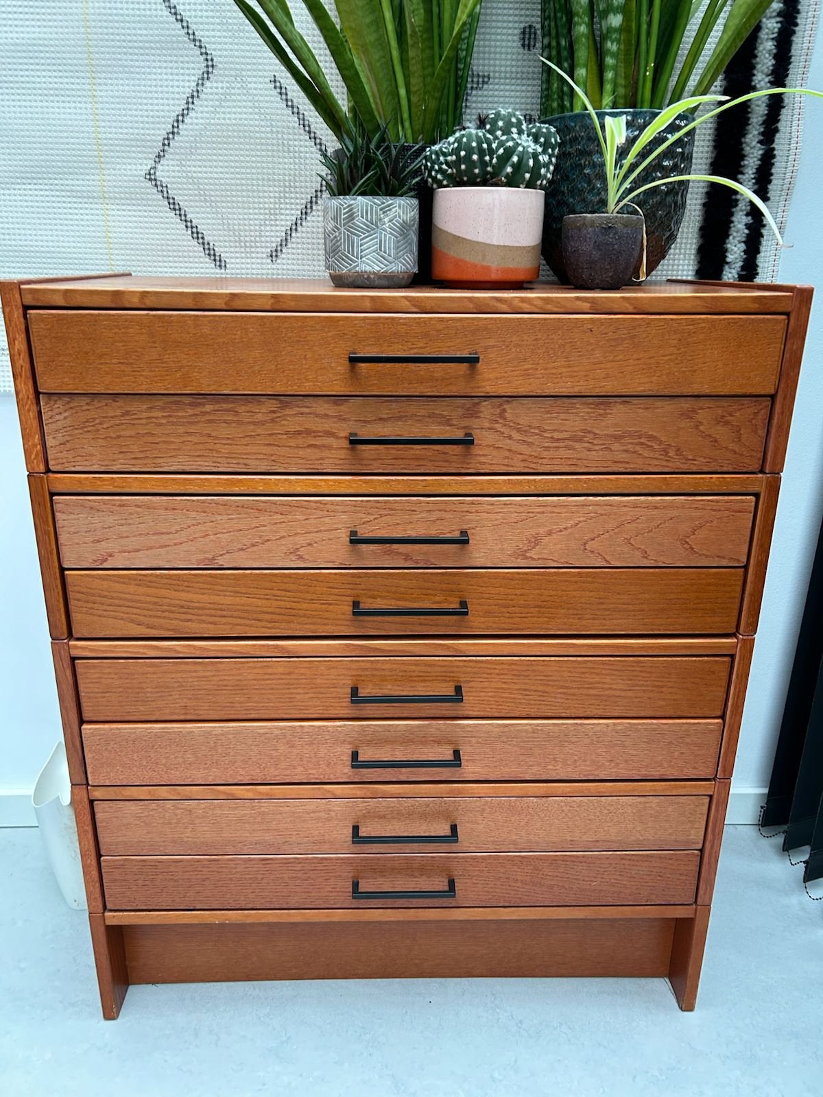 Vintage teakhout 8-ladenkast, Huis en Inrichting, Ophalen, Gebruikt, Teakhout, 50 tot 100 cm