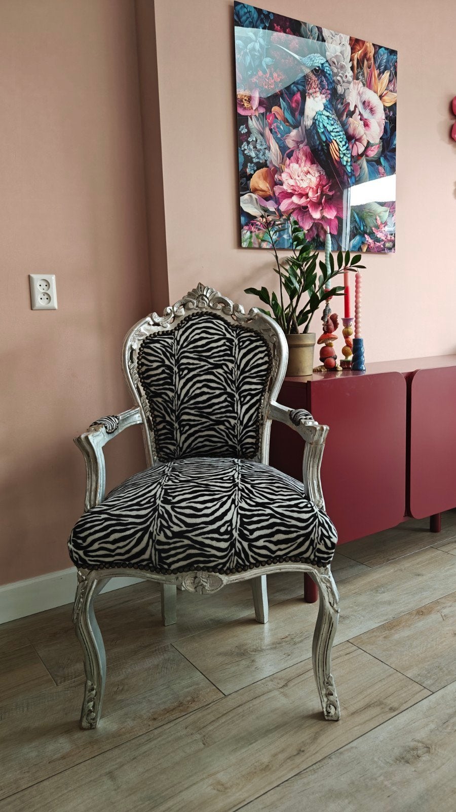 Barokke stoel met zebraprint - Volwassenmodel, Huis en Inrichting, Stoelen, Ophalen, Gebruikt, Zwart, Stof