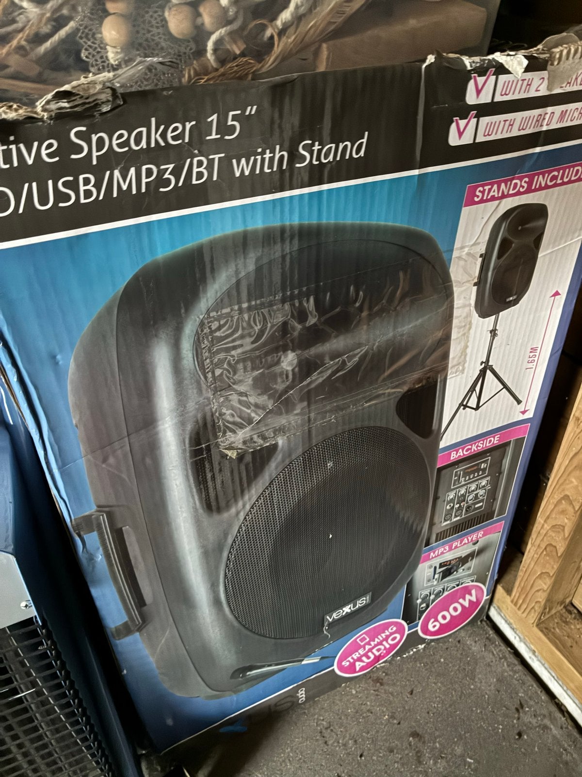 Vexus SPS152 Actieve Speaker 15 inch met standaard, Party speaker, Zo goed als nieuw, Bluetooth, Ophalen