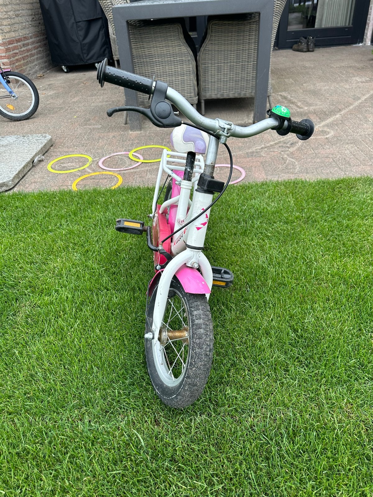 Kinderfiets 12 inch - Roze/Wit, Ophalen, Gebruikt, Velgrem, Minder dan 16 inch