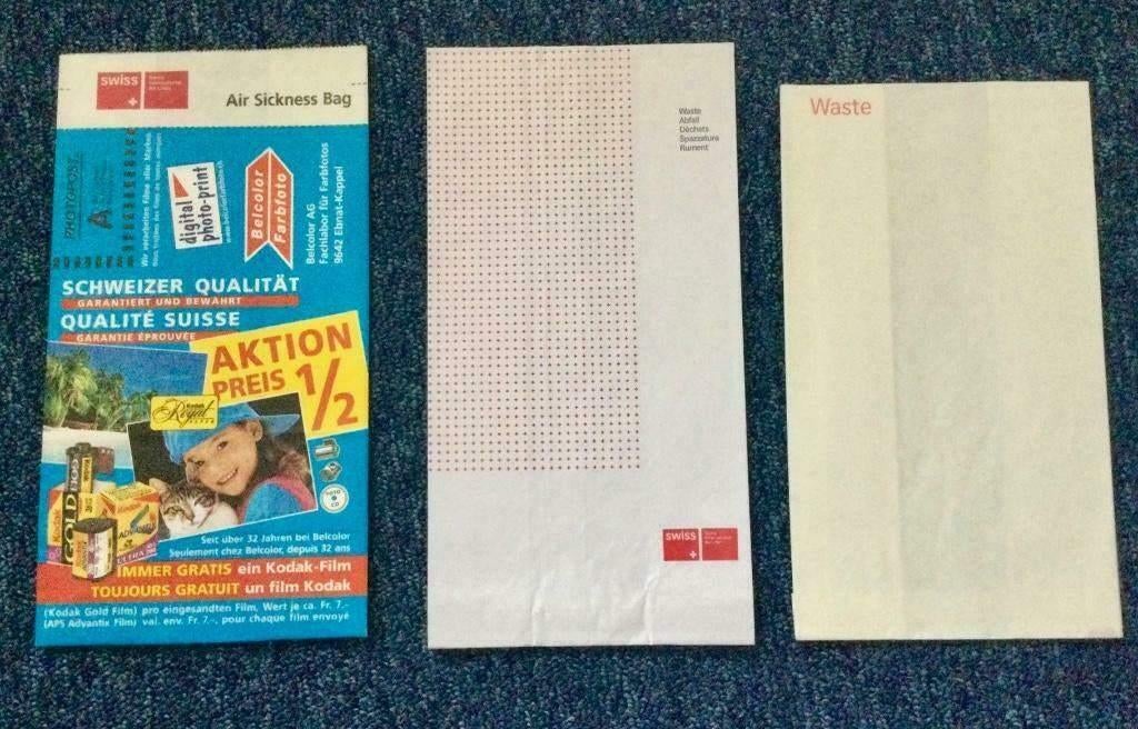 luchtvaart waste bag, afval zakje, kotszak 3 "soorten" Swiss, Ophalen of Verzenden, Zo goed als nieuw, Overige typen