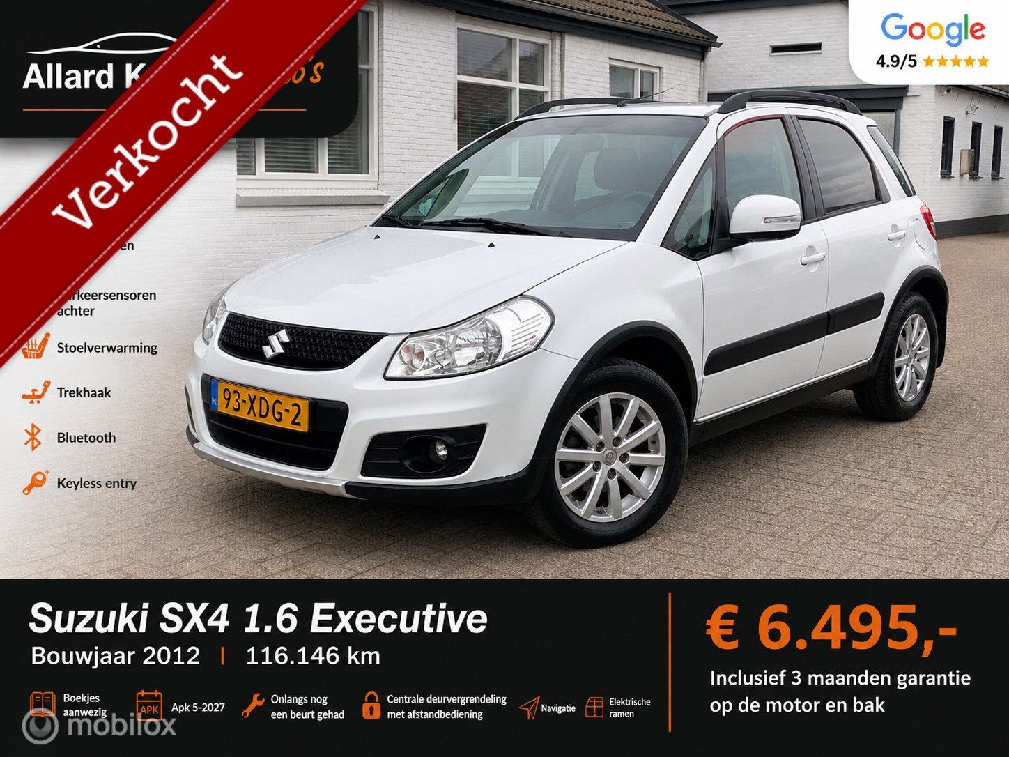 Suzuki SX4 1.6 Executive/Clima/Hoogzitter/Trekhaak/Bluetooth, Auto's, Voorwielaandrijving, Euro 5, Gebruikt, Origineel Nederlands
