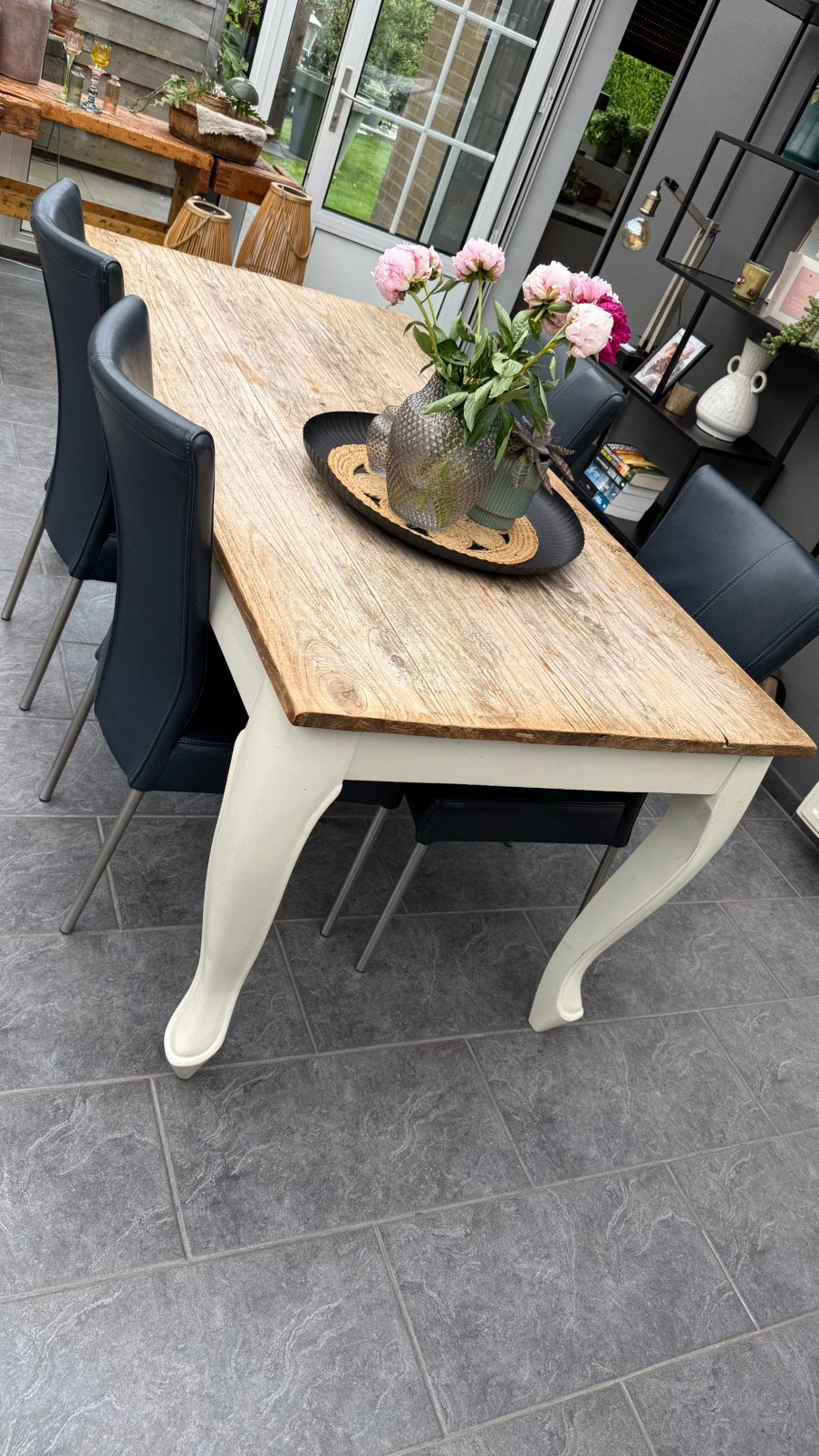 Donker blauwe leren eetkamer stoelen, Ophalen, Gebruikt, Blauw, Leer