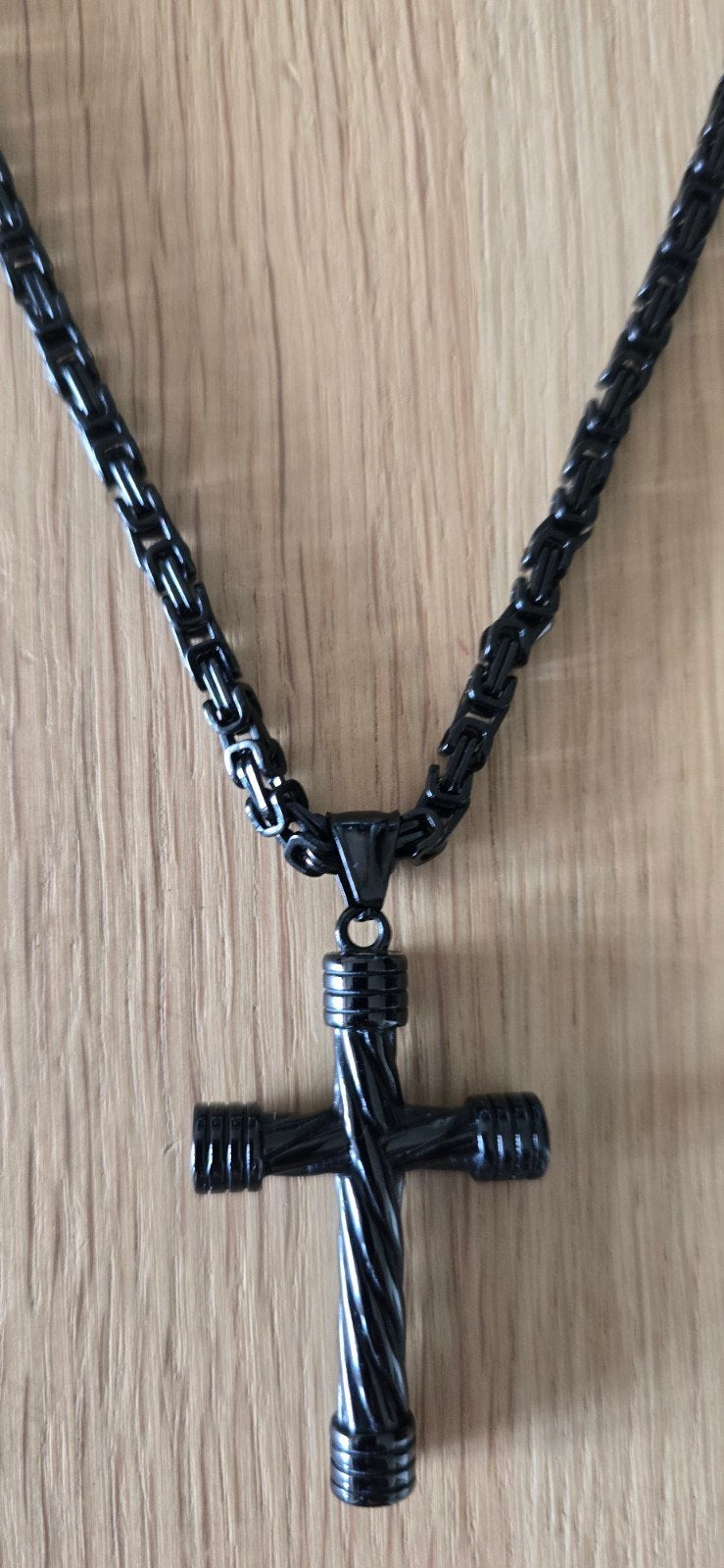 Stalen ketting met kruis, Sieraden, Tassen en Uiterlijk, Zwart, Nieuw, Ophalen of Verzenden, Overige materialen
