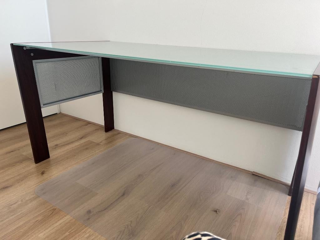 Bureau met glazen blad, Huis en Inrichting, Bureaus, Ophalen, 148 cm, Computerbureau, 75 cm